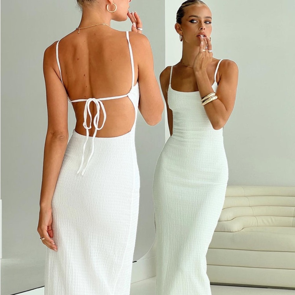 Princess Polly White Backless Maxi Dress – Elegant Date Night, Summer, Vacation